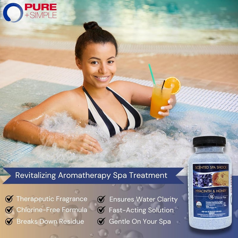 pure and simple علاج صدمة العسل الياقوتي للعلاج بالروائح لحمامات السباحة والمنتجعات | علاج صدمة حمام السباحة غير الكلور | متوافق مع أقراص البروم والكلور | يقضي على الروائح ويصفّي الماء (2 رطل) - Image 4